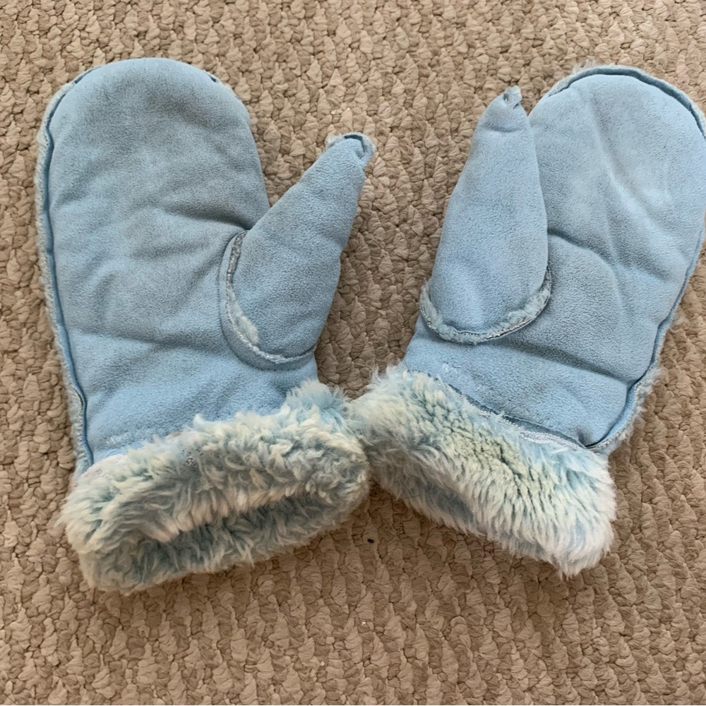 Blue Fluffy Lined Mitten Gloves Size S/M